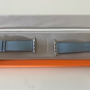 New Hermes Apple Watch leather bleu lin calfskin band.